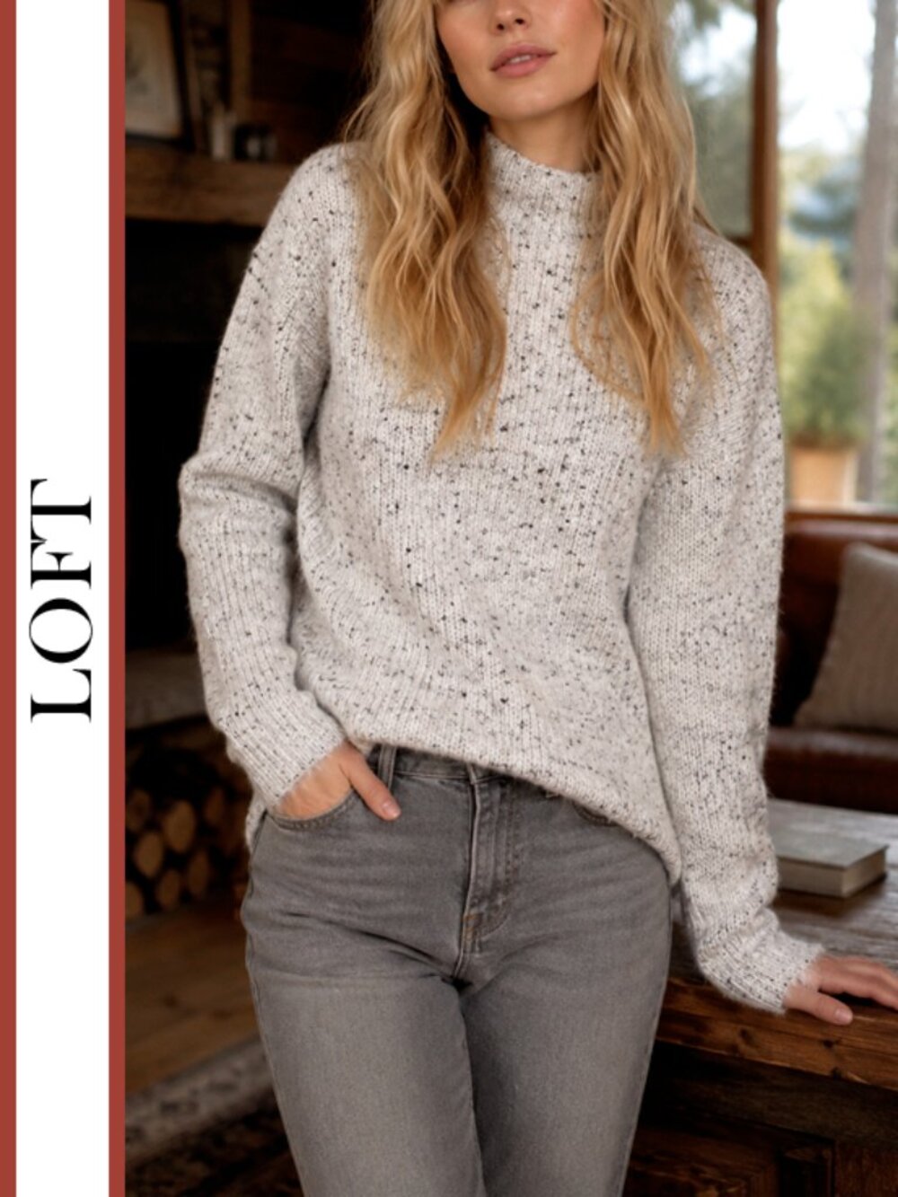 LOFT | Shimmer Flecked Mockneck Pullover Sweater